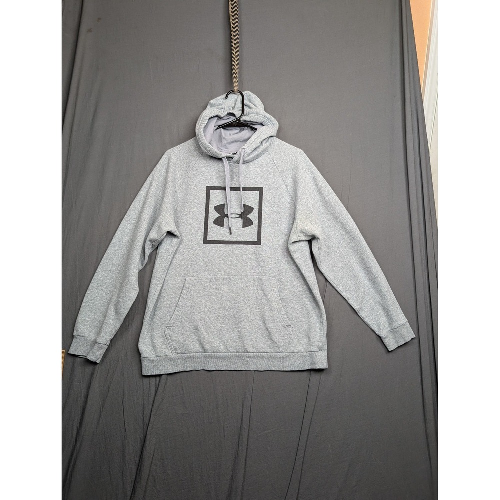 Under Armour Hoodie Mens Large Gray Logo Pullover Gym Hooded Sweatshirt